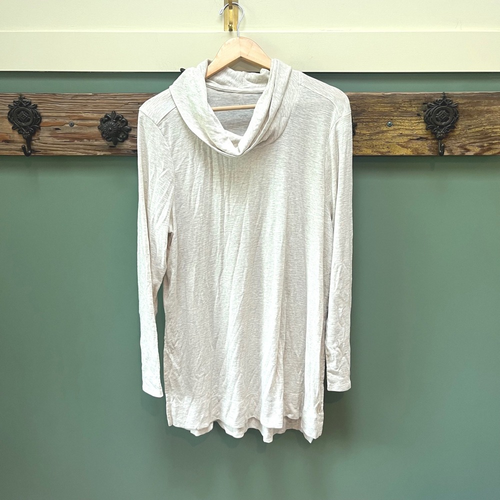 J. Jill Oatmeal Heather Pima Cotton Cowl Neck Tunic Top XL Long Sleeve Slub